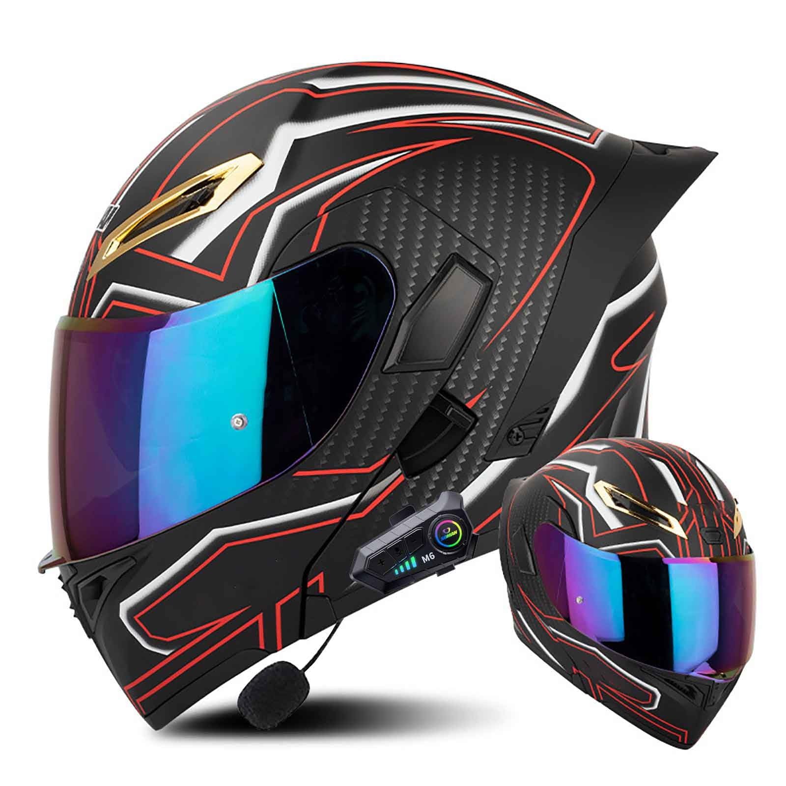 Klapphelm mit Bluetooth Modulare Helm Motorradhelm ECE-geprüfter Erwachsene mit Doppelvisier, Lautsprechermikrofon Geräuschunterdrückung Multifunktional Bluetooth Damen und Herren(Color:BB,Size:XXL von Salagt