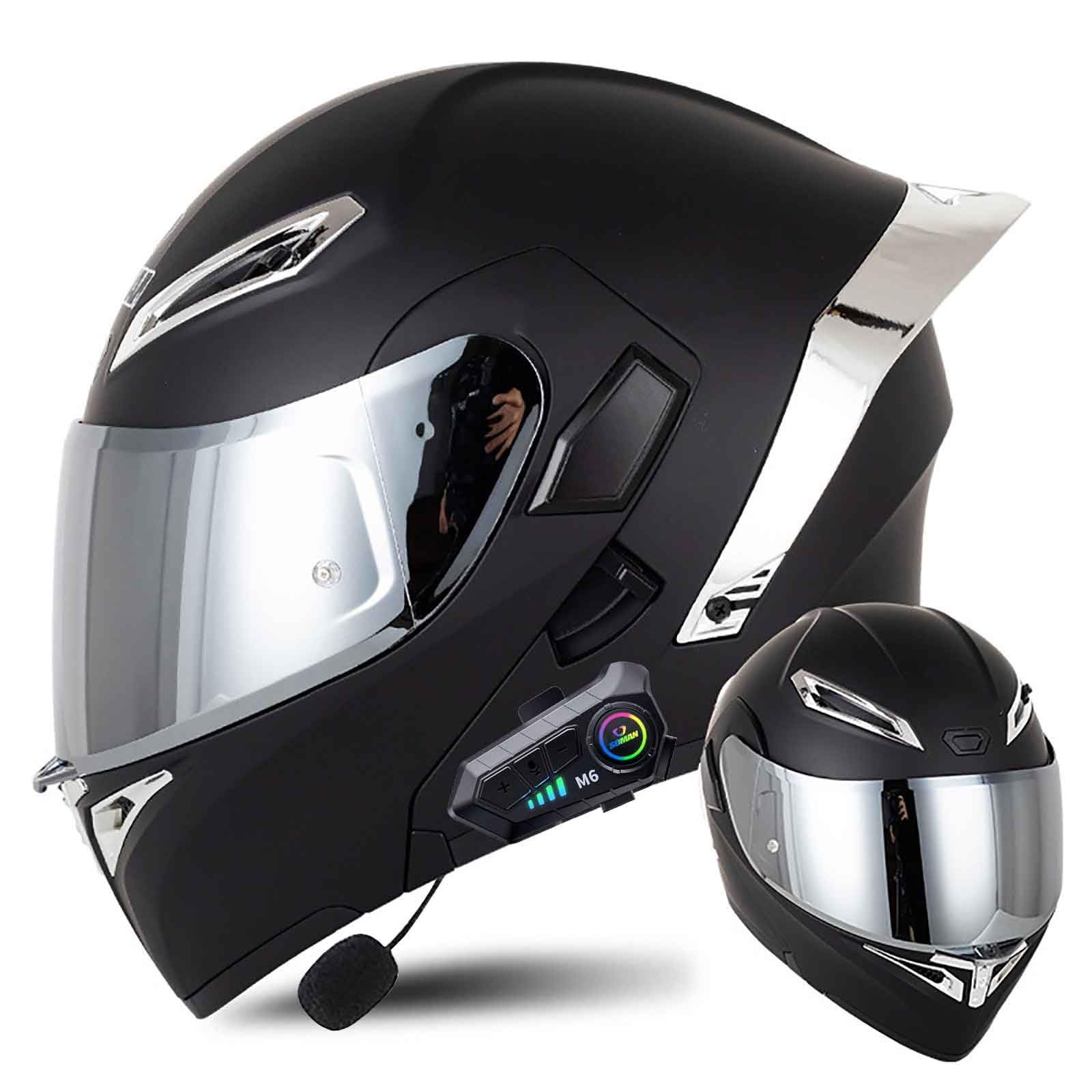 Klapphelm mit Bluetooth Modulare Helm Motorradhelm ECE-geprüfter Erwachsene mit Doppelvisier, Lautsprechermikrofon Geräuschunterdrückung Multifunktional Bluetooth Damen und Herren(Color:HH,Size:L(5 von Salagt