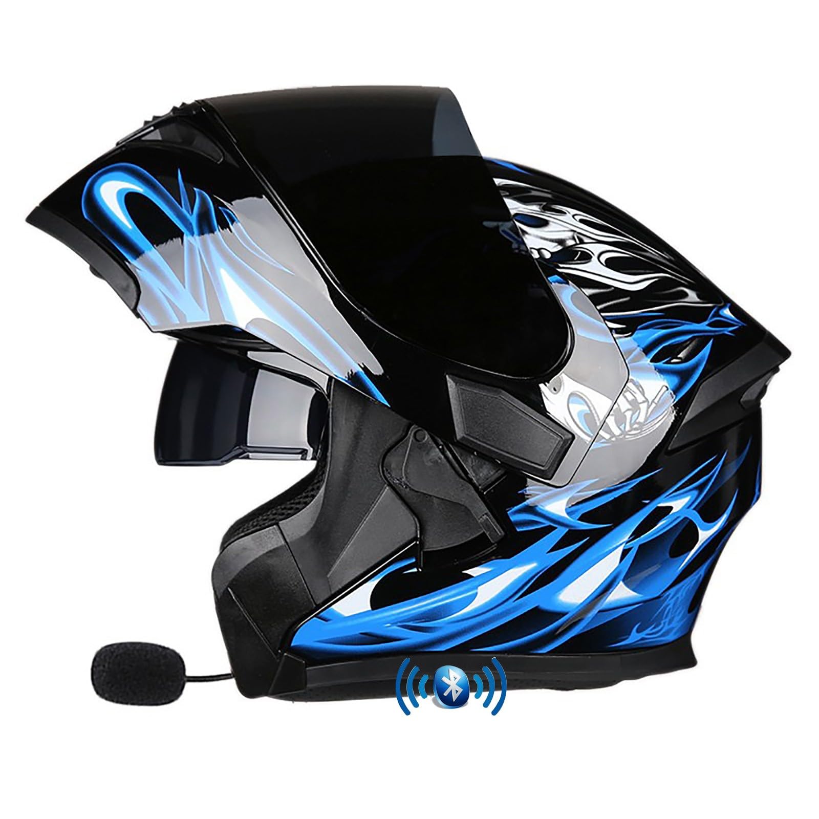 Motorrad Integrierter Bluetooth-Helm ECE Zertifiziert Erwachsene Integralhelme Motorradhelm Mit Anti-Fog Doppelvisier Mit Eingebautes Mikrofon für Erwachsene Frauen Männer(Color:A,Size:L(58-59cm)) von Salagt