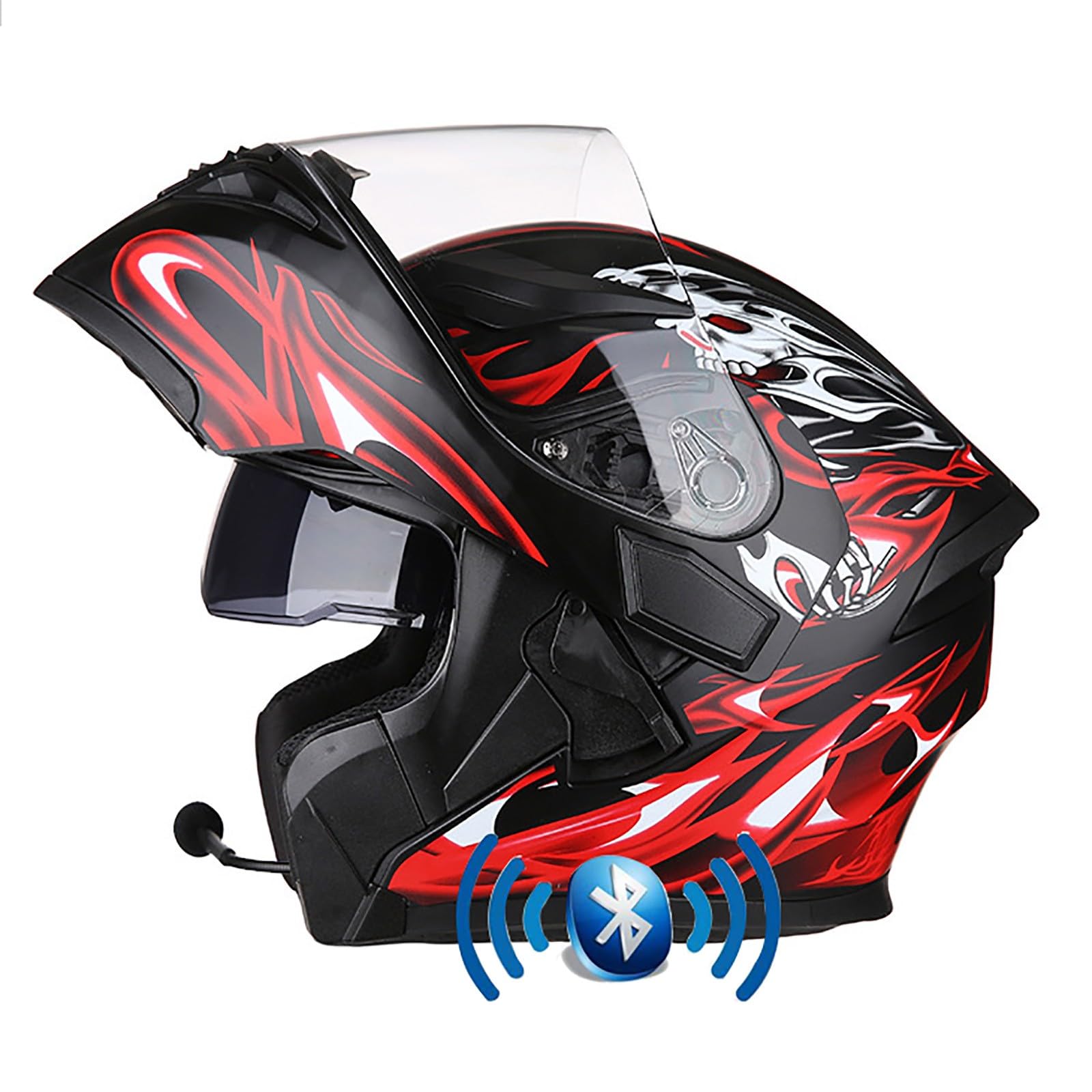 Motorrad Integrierter Bluetooth-Helm ECE Zertifiziert Erwachsene Integralhelme Motorradhelm Mit Anti-Fog Doppelvisier Mit Eingebautes Mikrofon für Erwachsene Frauen Männer(Color:B,Size:L(58-59cm)) von Salagt