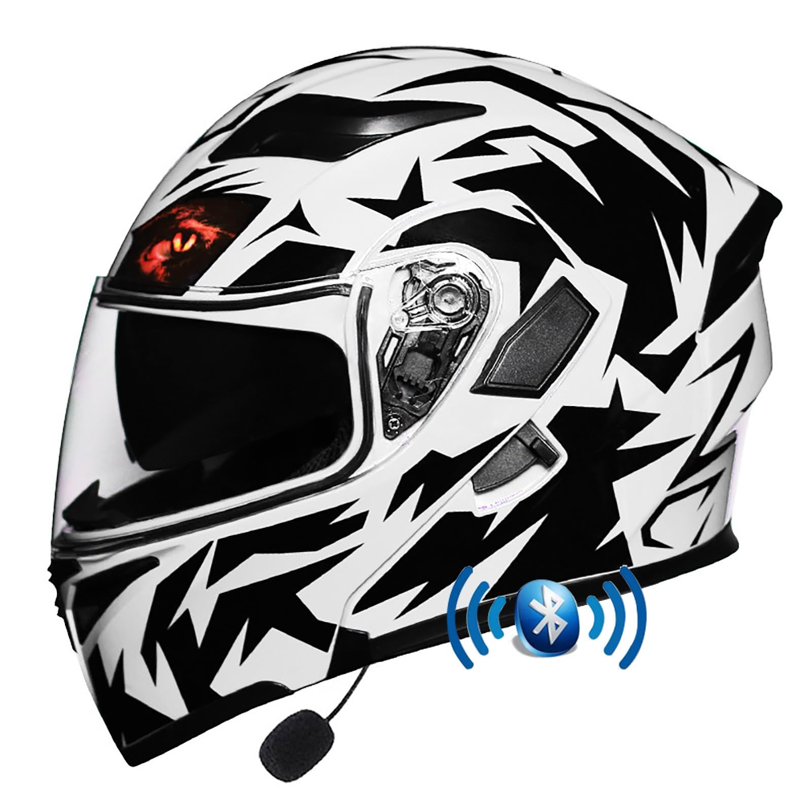 Motorrad Integrierter Bluetooth-Helm ECE Zertifiziert Erwachsene Integralhelme Motorradhelm Mit Anti-Fog Doppelvisier Mit Eingebautes Mikrofon für Erwachsene Frauen Männer(Color:H,Size:L(58-59cm)) von Salagt