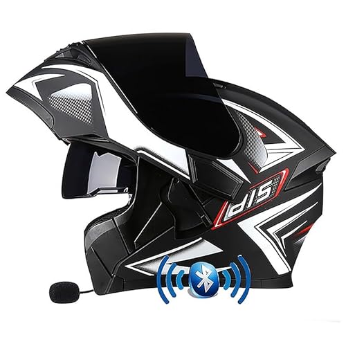 Motorrad Integrierter Bluetooth-Helm ECE Zertifiziert Erwachsene Integralhelme Motorradhelm Mit Anti-Fog Doppelvisier Mit Eingebautes Mikrofon für Erwachsene Frauen Männer(Color:R,Size:3XL(63-64cm)) von Salagt