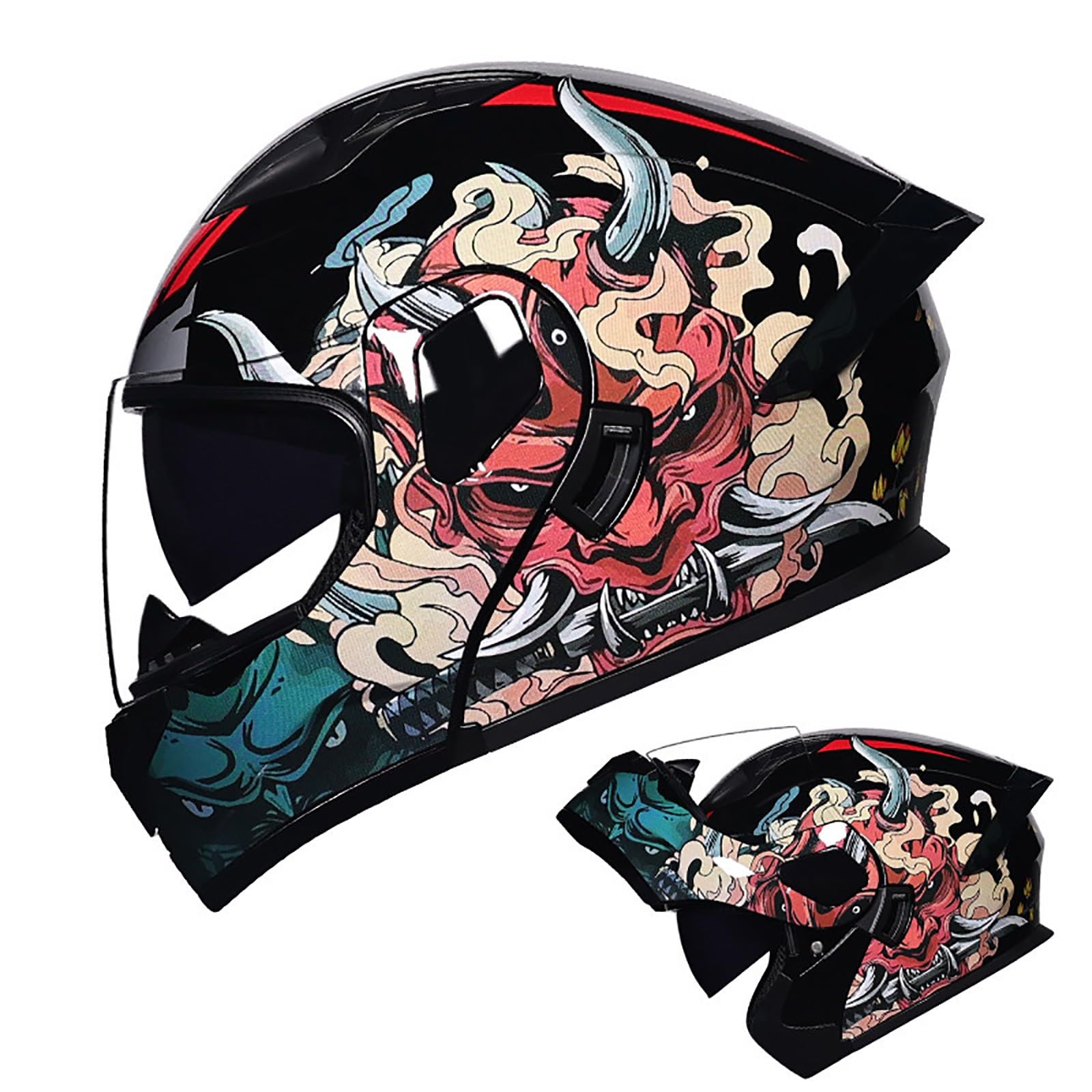 Motorradhelm Integrierter Klapphelm Doppelvisier Modularer Helm DOT/ECE Zertifiziert Flip Vollvisierhelm Motorrad Schutzhelm Helm Motocross Helm Für Männer und Frauen(Color:FF,Size:L(57-58cm)) von Salagt