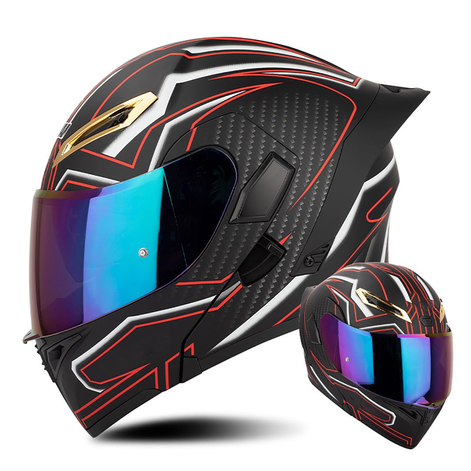 Multifunktion Modularer Motorradhelm, Flip Up Helm Klapphelm Rollerhelm Klappbarer Integralhelm Erwachsener Motorradhelm Mit Doppelvisier, ECE-geprüfter Helm Für Männer und Frauen(Color:D,Size:S(55 von Salagt