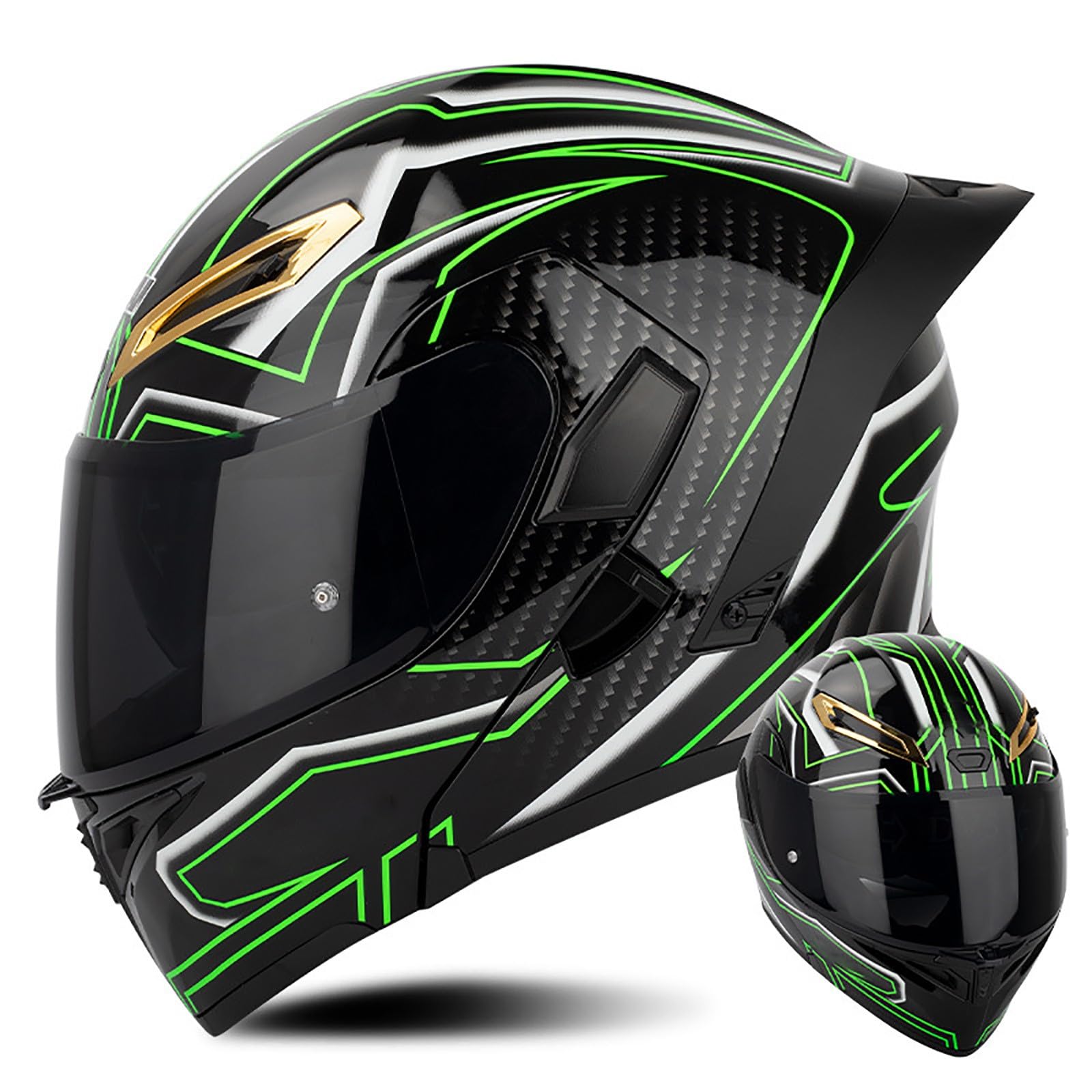 Multifunktion Modularer Motorradhelm, Flip Up Helm Klapphelm Rollerhelm Klappbarer Integralhelm Erwachsener Motorradhelm Mit Doppelvisier, ECE-geprüfter Helm Für Männer und Frauen(Color:M,Size:XL(6 von Salagt