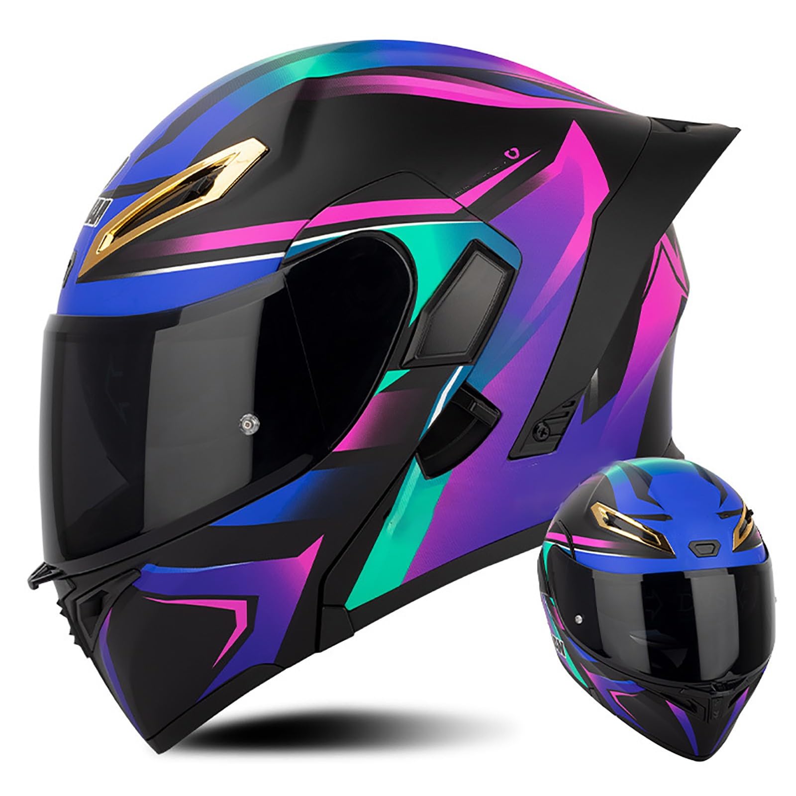 Multifunktion Modularer Motorradhelm, Flip Up Helm Klapphelm Rollerhelm Klappbarer Integralhelm Erwachsener Motorradhelm Mit Doppelvisier, ECE-geprüfter Helm Für Männer und Frauen(Color:Y,Size:L(59 von Salagt