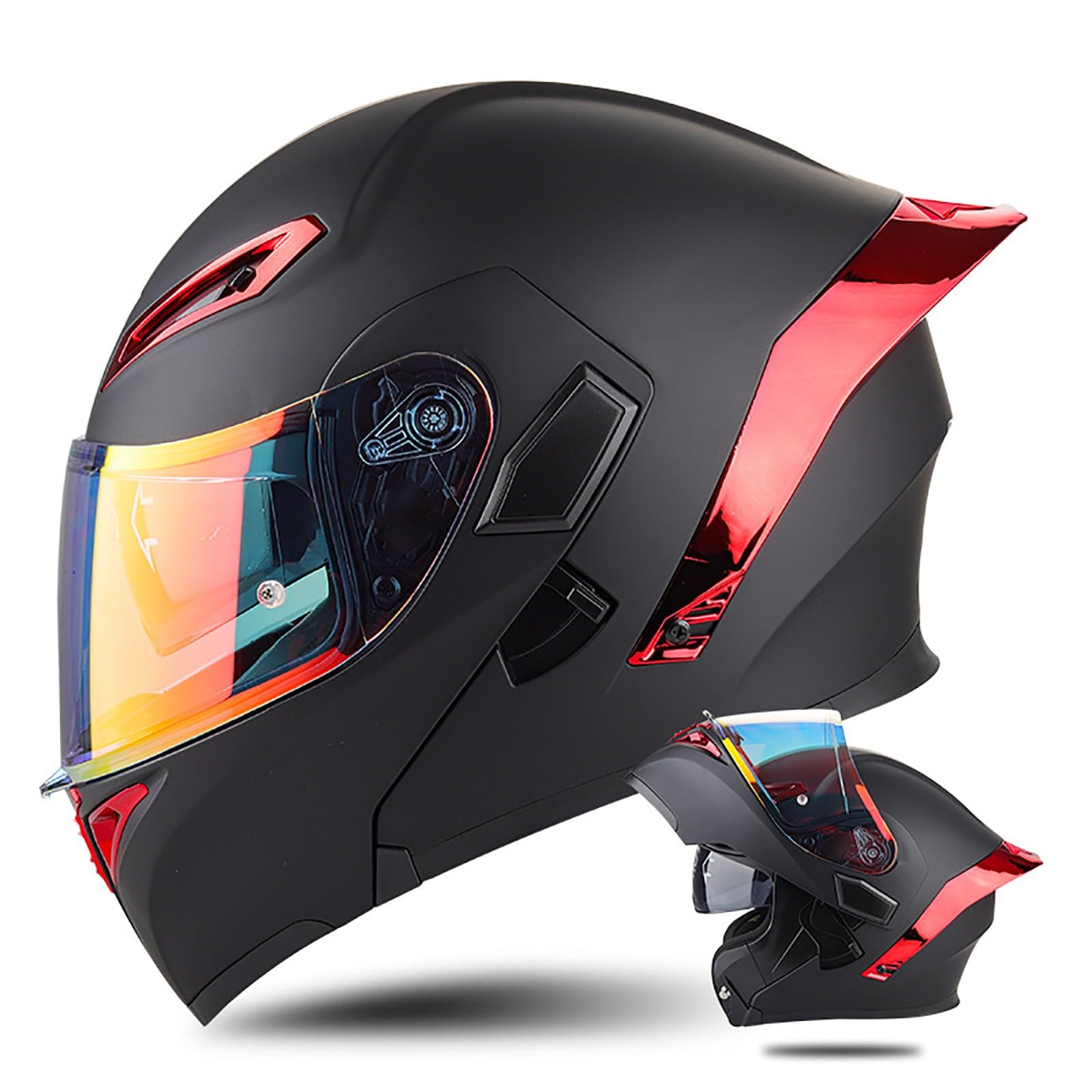 Multifunktion Modularer Motorradhelm, Flip Up Helm Klapphelm Rollerhelm Klappbarer Integralhelm Erwachsener Motorradhelm Mit Doppelvisier, ECE-geprüfter Helm Für Männer und Frauen(Color:Q,Size:XXL( von Salagt