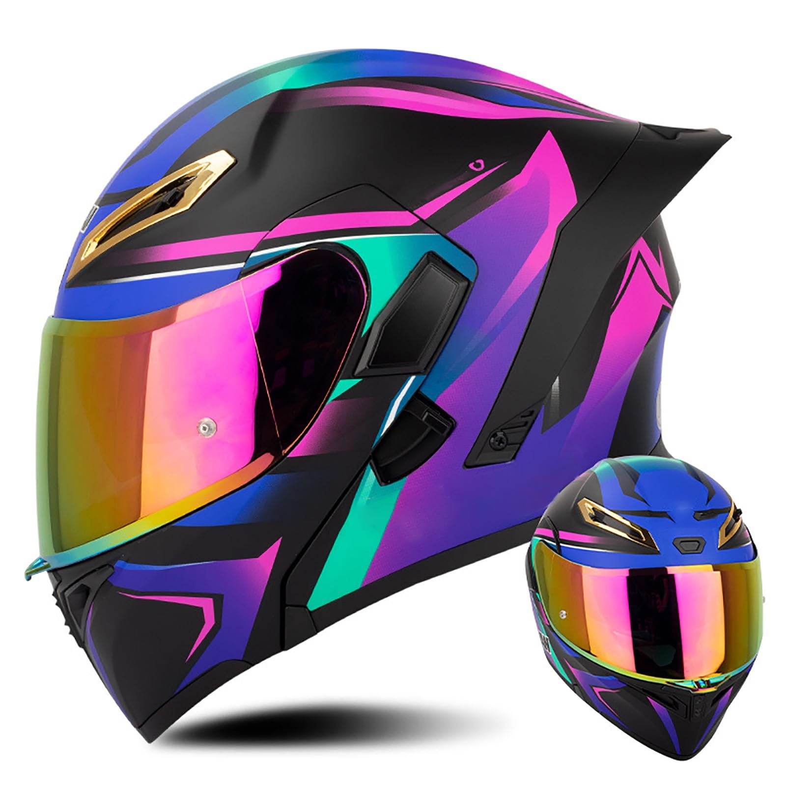 Multifunktion Modularer Motorradhelm, Flip Up Helm Klapphelm Rollerhelm Klappbarer Integralhelm Erwachsener Motorradhelm Mit Doppelvisier, ECE-geprüfter Helm Für Männer und Frauen(Color:AA,Size:L(5 von Salagt