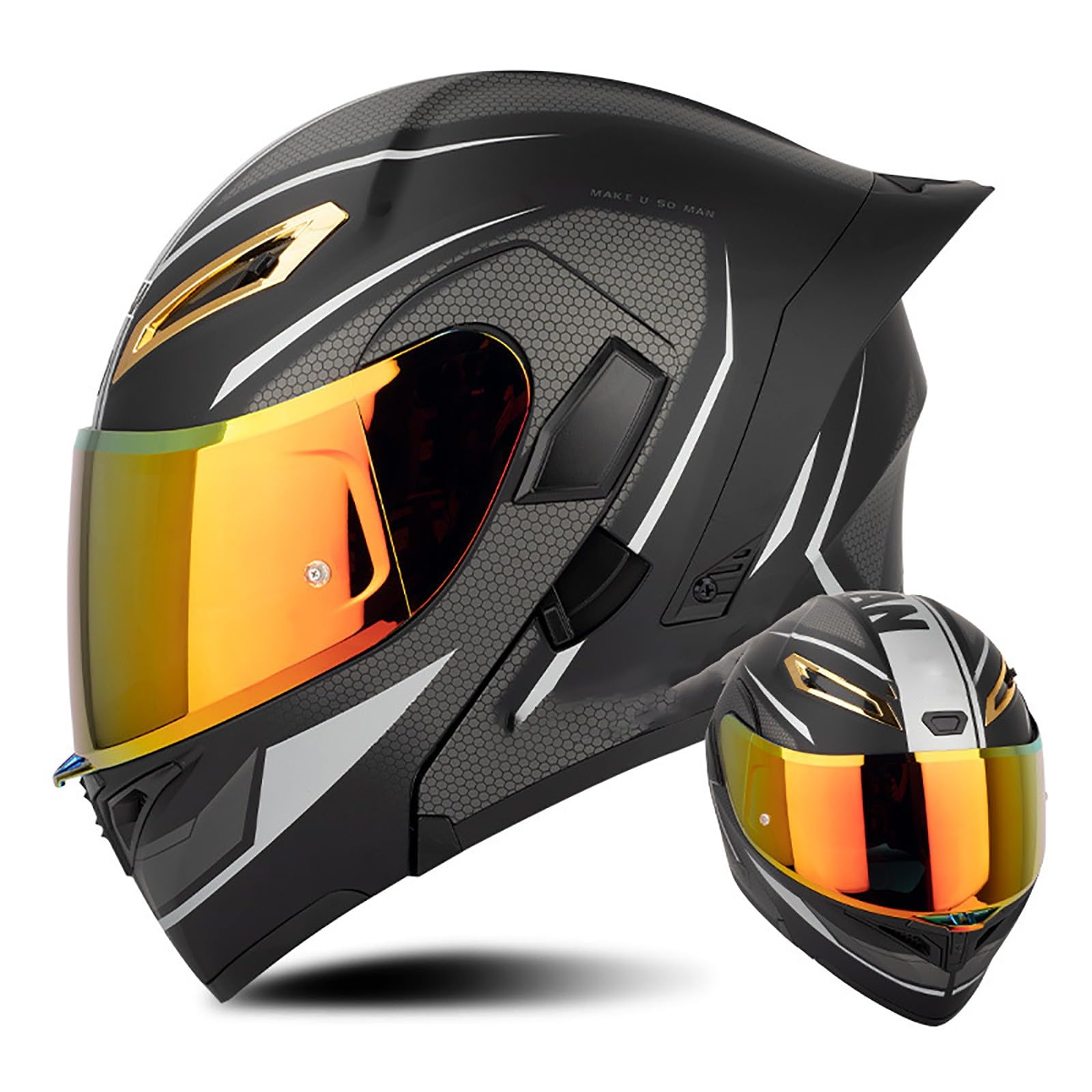 Multifunktion Modularer Motorradhelm, Flip Up Helm Klapphelm Rollerhelm Klappbarer Integralhelm Erwachsener Motorradhelm Mit Doppelvisier, ECE-geprüfter Helm Für Männer und Frauen(Color:CC,Size:M(5 von Salagt