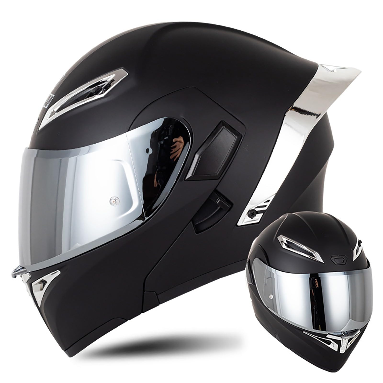 Multifunktion Modularer Motorradhelm, Flip Up Helm Klapphelm Rollerhelm Klappbarer Integralhelm Erwachsener Motorradhelm Mit Doppelvisier, ECE-geprüfter Helm Für Männer und Frauen(Color:N,Size:S(55 von Salagt