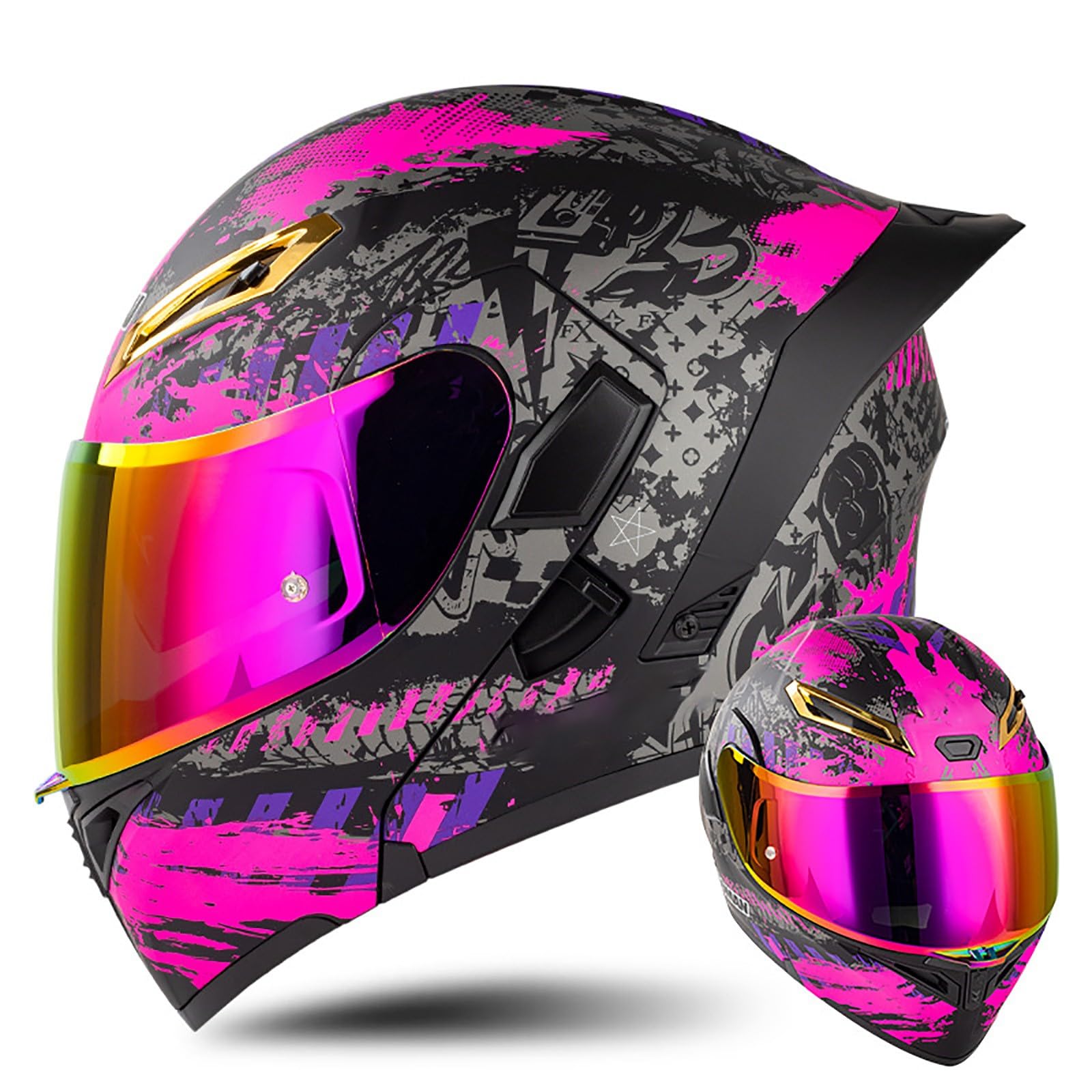 Multifunktion Modularer Motorradhelm, Flip Up Helm Klapphelm Rollerhelm Klappbarer Integralhelm Erwachsener Motorradhelm Mit Doppelvisier, ECE-geprüfter Helm Für Männer und Frauen(Color:R,Size:XL(6 von Salagt