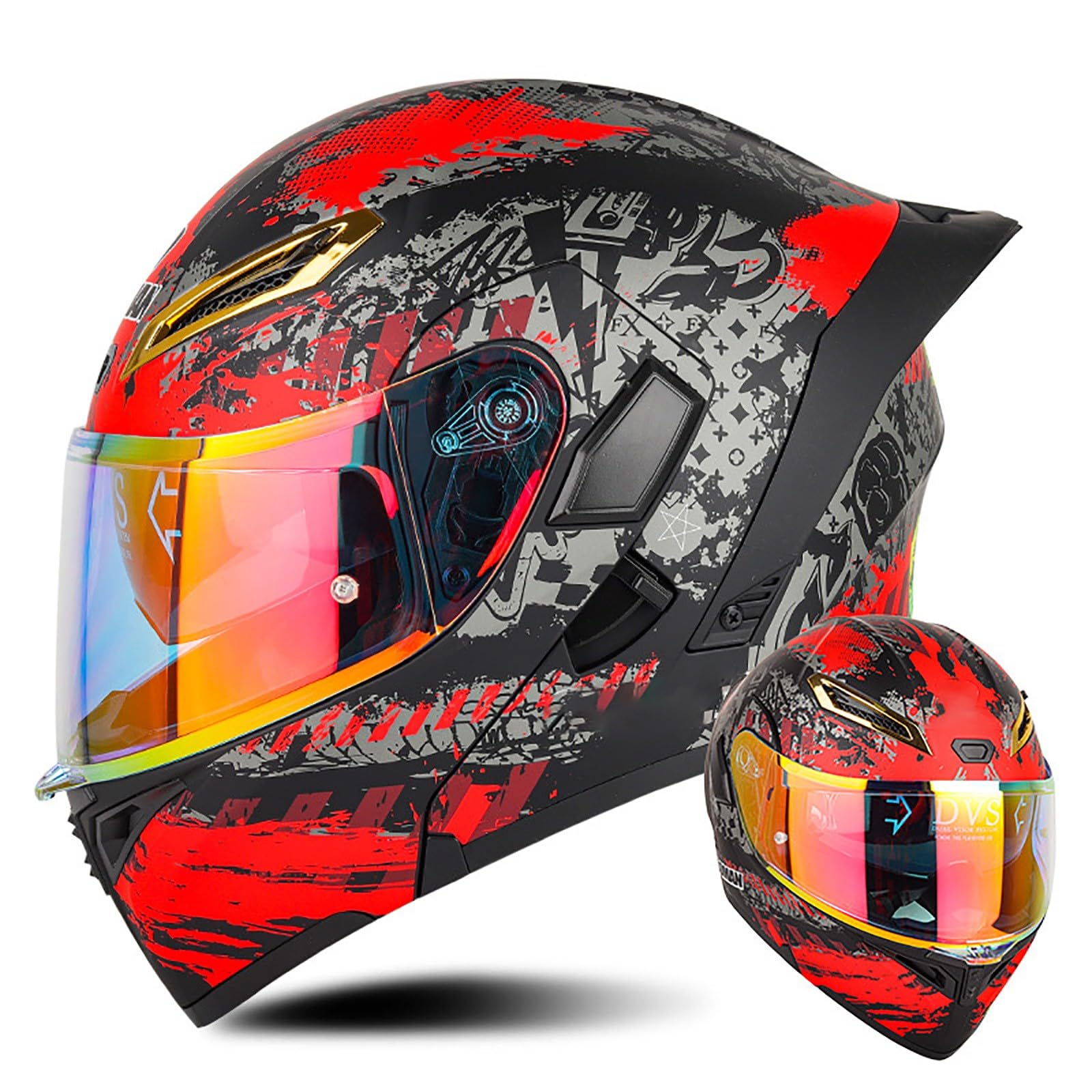 Multifunktion Modularer Motorradhelm, Flip Up Helm Klapphelm Rollerhelm Klappbarer Integralhelm Erwachsener Motorradhelm Mit Doppelvisier, ECE-geprüfter Helm Für Männer und Frauen(Color:J,Size:S(55 von Salagt