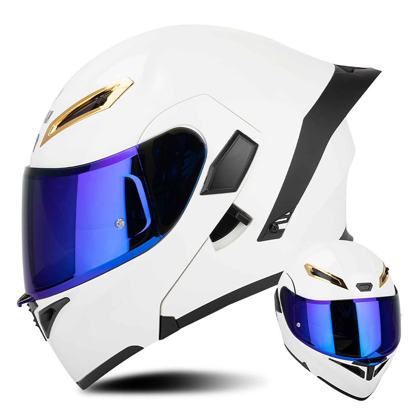 Multifunktion Modularer Motorradhelm, Flip Up Helm Klapphelm Rollerhelm Klappbarer Integralhelm Erwachsener Motorradhelm Mit Doppelvisier, ECE-geprüfter Helm Für Männer und Frauen(Color:T,Size:XL(6 von Salagt