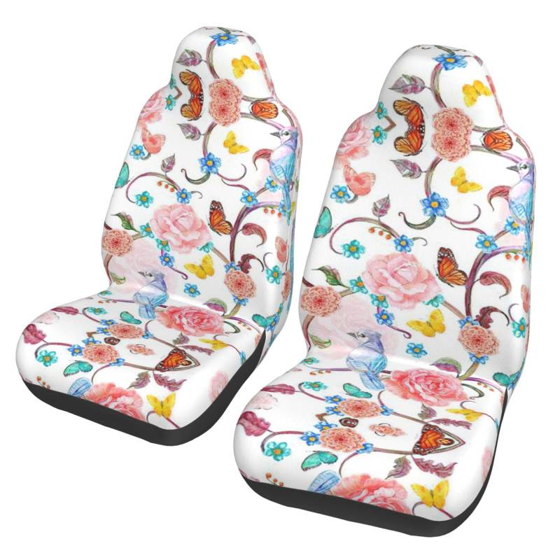 Romantic Fancy Floral Birds Butterfly Universal Autositzbezüge - Vordersitzschoner für Auto, SUV, Limousine, LKW - Abnehmbar, Waschbar, Atmungsaktiv von SamLng