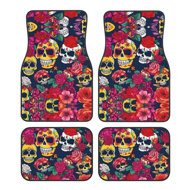 Sugar & Skulls and Flowers SamLng Auto Fußmatten Vierteiliges Set, vorne & hinten universal Auto Fußmatten für SUV, LKW, Limousine von SamLng