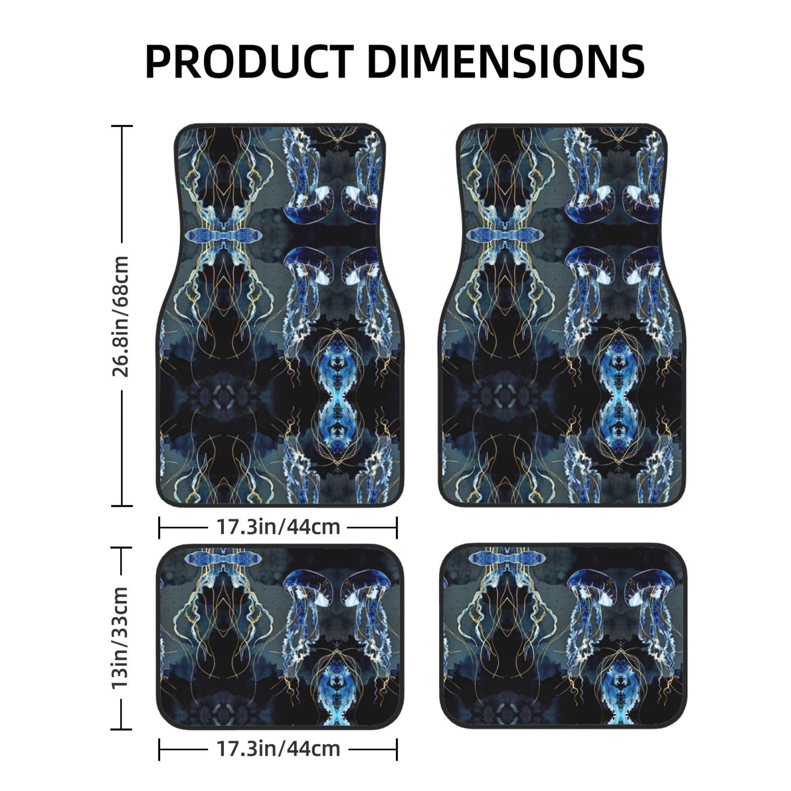Universal Blau und Gold Quallen Druck Auto Fußmatten - 4-teiliges Set, Gummi-Rückseite, passend für die meisten SUVs, LKW, Limousinen, Vans von SamLng