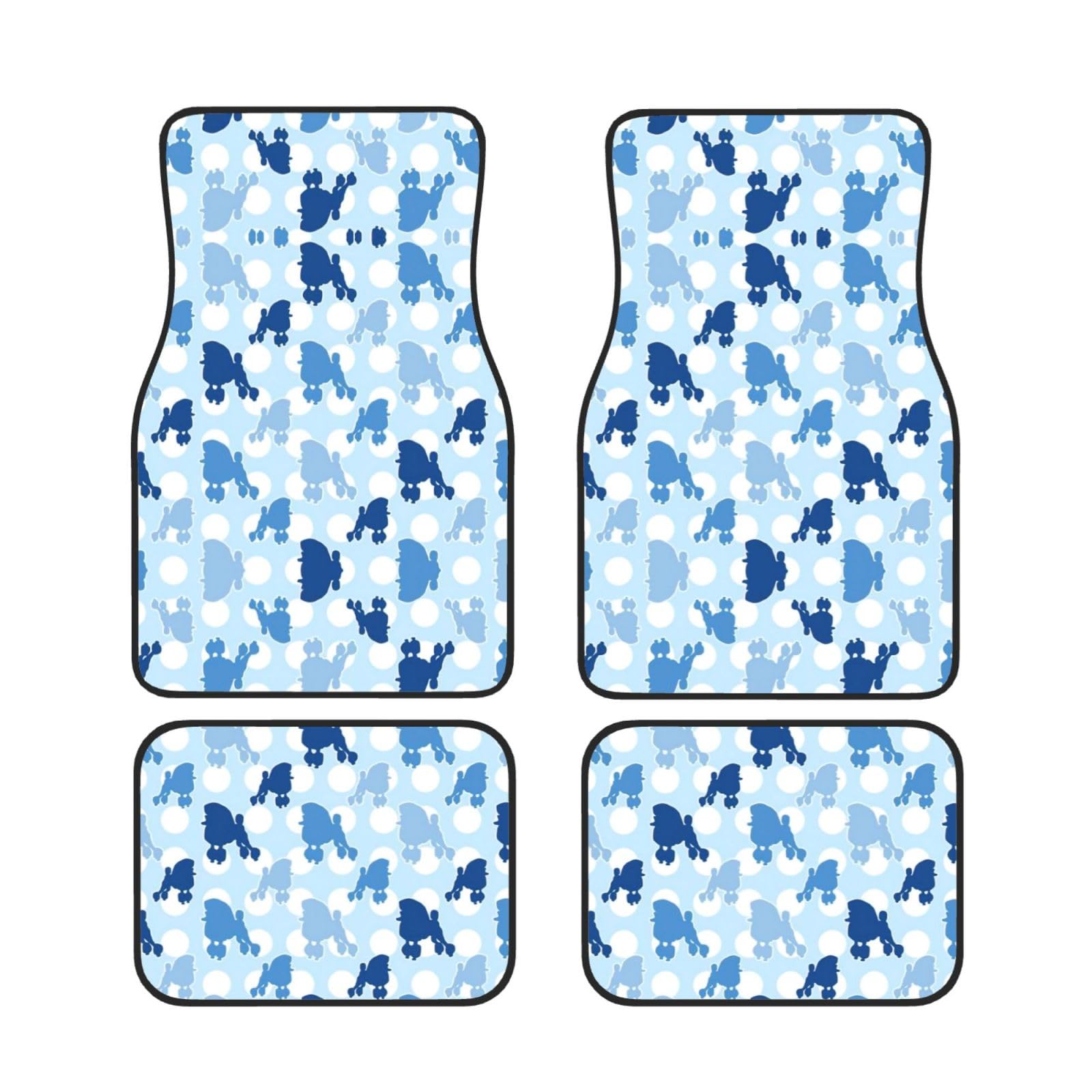 Universal Blue Poodle Polka Dot Print Auto Fußmatten - 4-teiliges Set, Gummi-Rückseite, passend für die meisten SUVs, LKWs, Limousinen, Vans von SamLng