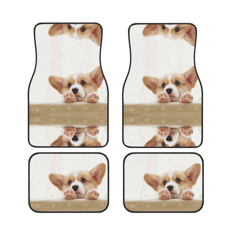 Universal Cute Corgi Print Auto Fußmatten - 4-teiliges Set, Gummi-Rückseite, passend für die meisten SUVs, LKWs, Limousinen, Vans von SamLng