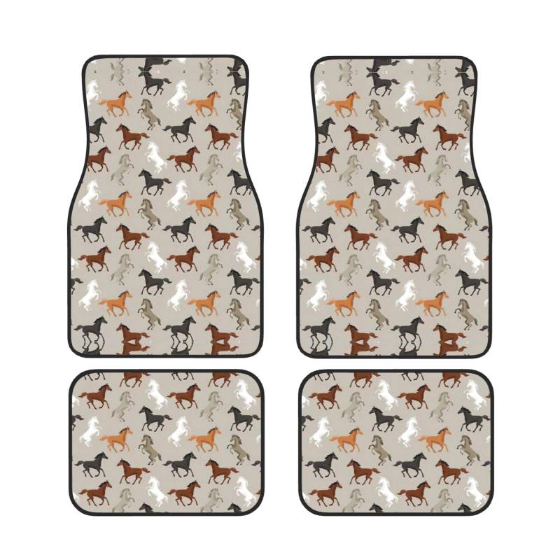 Universal Cute Horse Print Auto Fußmatten - 4-teiliges Set, Gummi-Rückseite, passend für die meisten SUVs, LKWs, Limousinen, Vans von SamLng