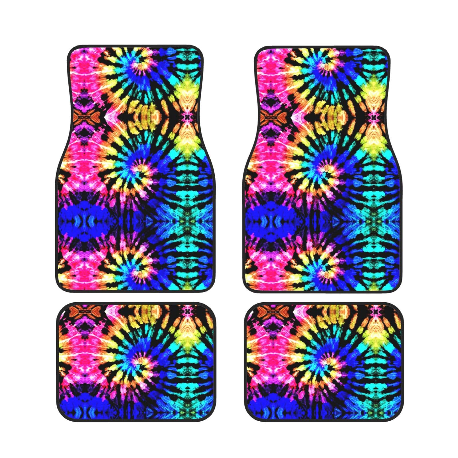 Universal Exotic Tribe Tie Dye Style Print Auto Fußmatten - 4-teiliges Set, Gummi-Rückseite, passend für die meisten SUVs, LKW, Limousinen, Vans von SamLng