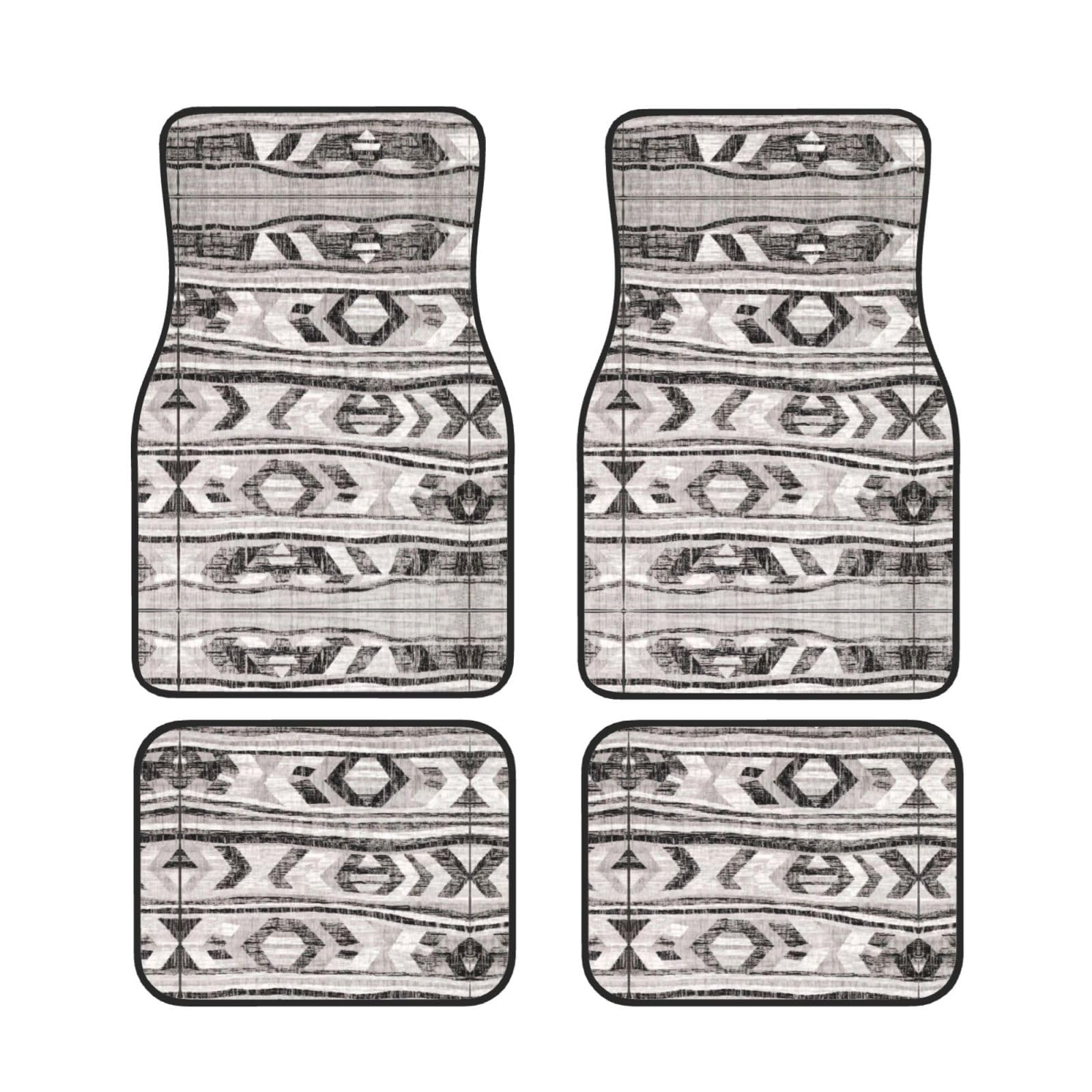 Universal Grau Tribal Print Auto Fußmatten - 4-teiliges Set, Gummi-Rückseite, passend für die meisten SUVs, LKWs, Limousinen, Vans von SamLng