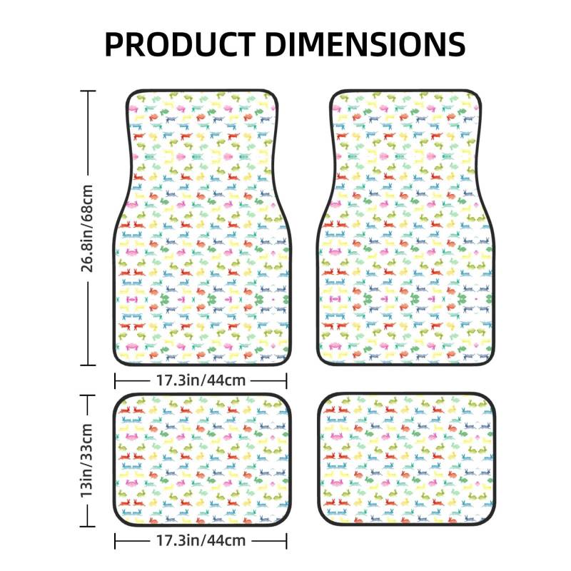 Universal Kaninchen in verschiedenen Posen Springen Laufen Druck Auto Fußmatten - 4-teiliges Set, Gummi-Rückseite, passend für die meisten SUVs, LKWs, Limousinen, Vans von SamLng