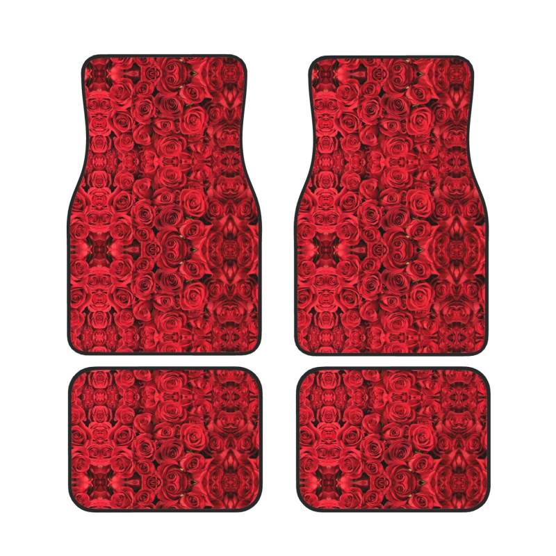 Universal Red Rose Print Auto Fußmatten - 4-teiliges Set, Gummi-Rückseite, passend für die meisten SUVs, LKW, Limousinen, Vans von SamLng