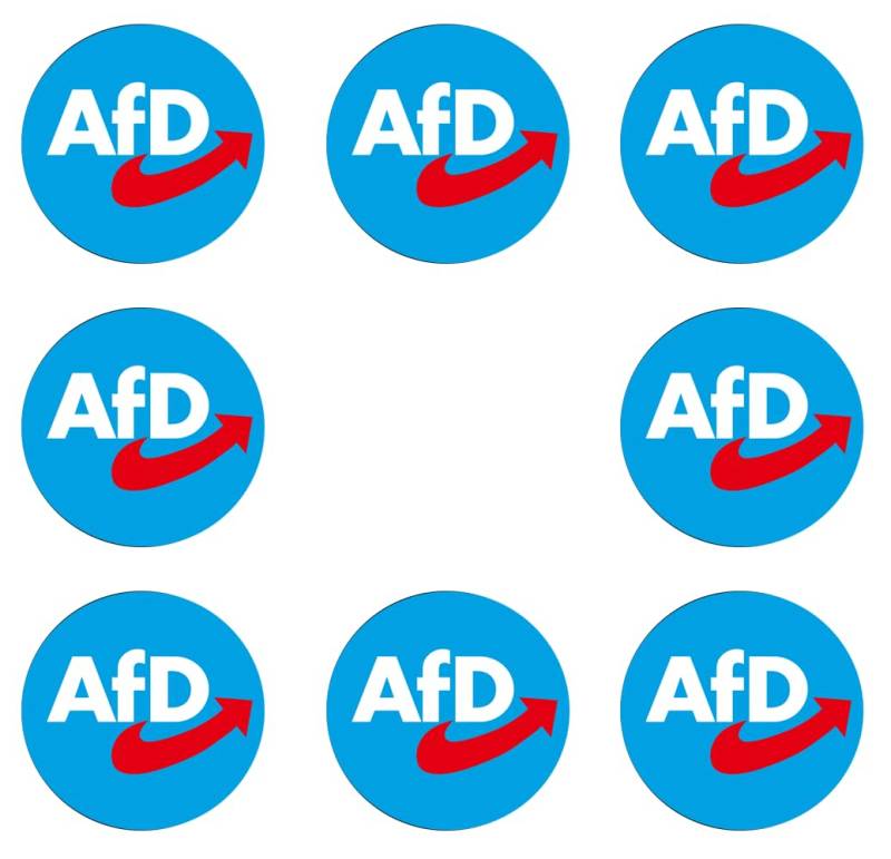 Sammys Shirt Store 192 Stück Aufkleber 4cm rund AFD Logo im hellblauen Kreis Neuwahlen AFD Sticker Sparpack gut haftend Aktiv Werden 5 cm von Sammys Shirt Store