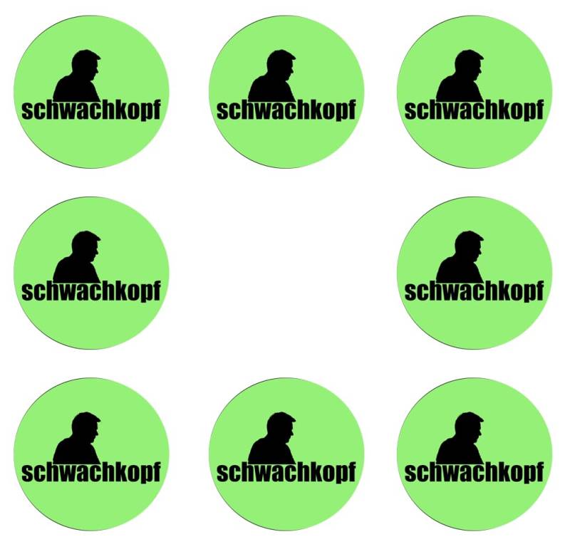 Sammys Shirt Store 192 Stück Aufkleber 4cm rund Schwachkopf Wort des Jahres Sticker Sparpack gut haftend Aktiv Werden 5 cm von Sammys Shirt Store