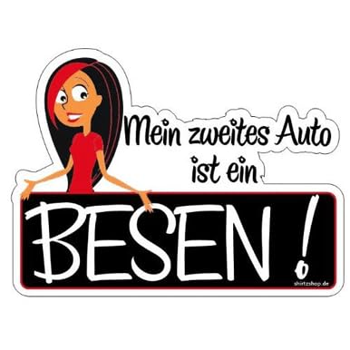 Sammys Shirt Store Mein ZWEITES Auto IST EIN Besen - Hexe Vinyl-Aufkleber Sticker für Auto wetterfest 10cm von Sammys Shirt Store