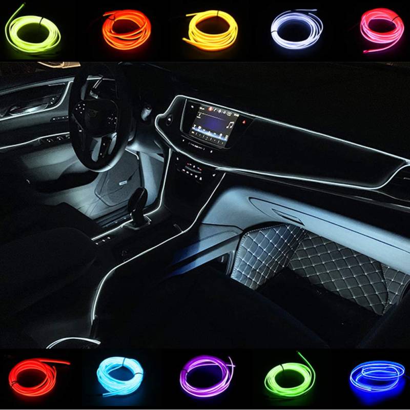 Kmruazre EL Wires Car Kit 2M/6FT kalte Innenausstattung helles Auto dekorative Atmosphäre Neonlicht Röhre Kreis bis zu 360 Grad mit Zigarette (Weiß) von Kmruazre