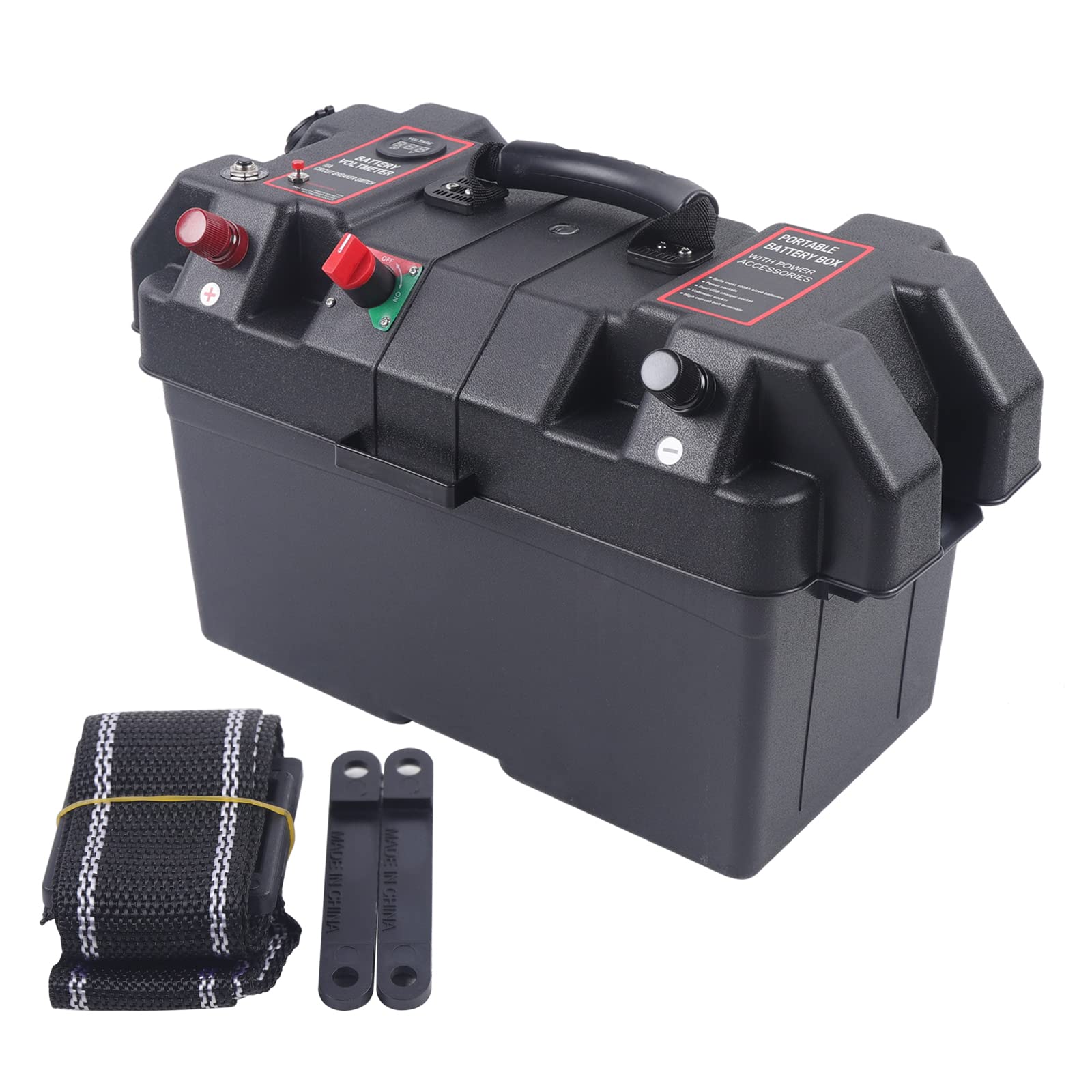 Batteriebox Batteriekasten Batterie Kasten Box für Boot Bootsmotor Schlauchboot Doppelte USB Ladeanschluss mit Akku-Anzeige von SanBouSi