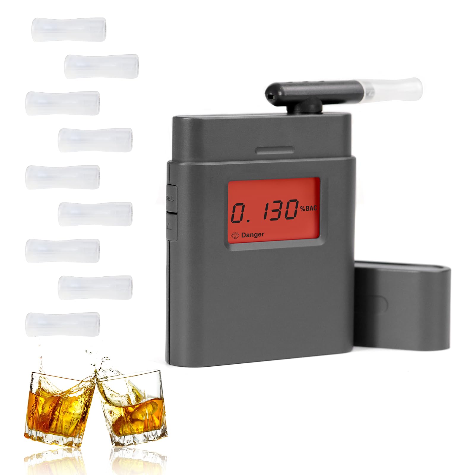 SanLead LCD Display mit 9 Mundstücken, Alkoholtester, BAC Professional Alkoholmessgerät, Tragbarer Promillemessgerät, Promilletester von SanLead