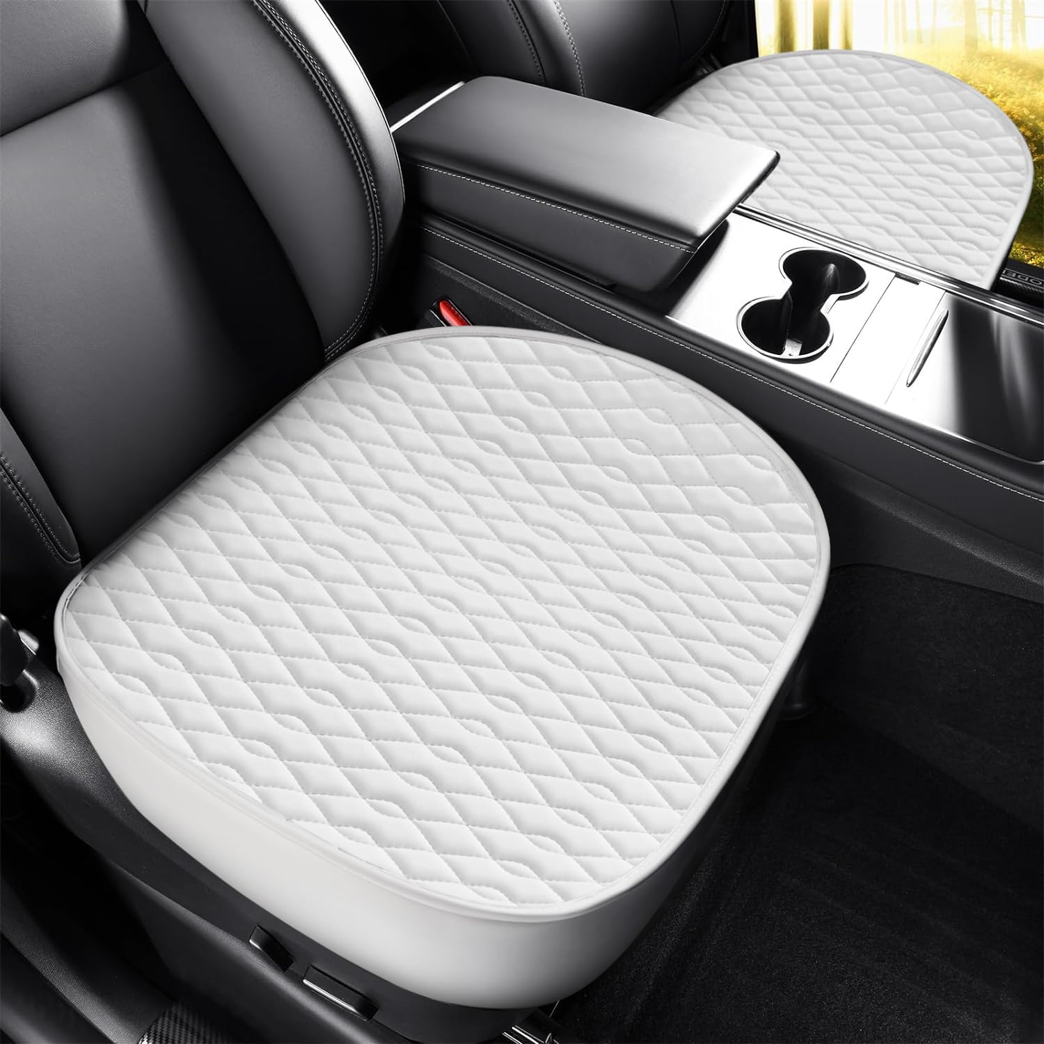 SanQing 2PCS Car Seat Cover Luxury Napa Leather Front Seat Covers for Tesla Model 3 Car Seat Bottom,Heavy Duty Seat Cushion Protector Without Backrest (White, Model 3) von SanQing