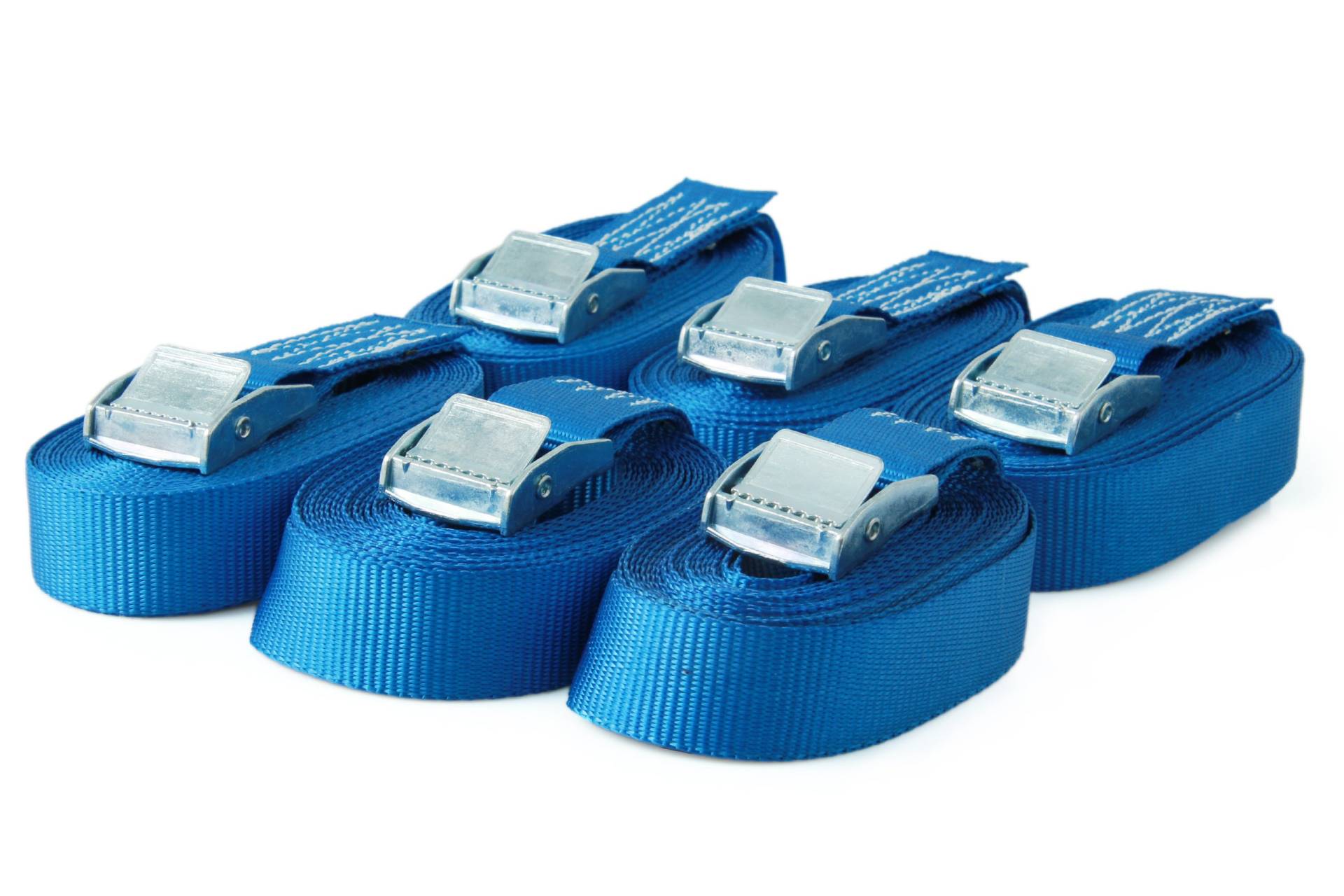 Sandax 6er-Set Spanngurte mit Klemmschloss, Länge 3m, Breite 25mm, Farbe blau, Zurrgurte mit Klemmverschluss, belastbar bis 250kg, nach DIN EN 12195-2, Einteilige hochwertige Klemmschlossgurte von Sandax