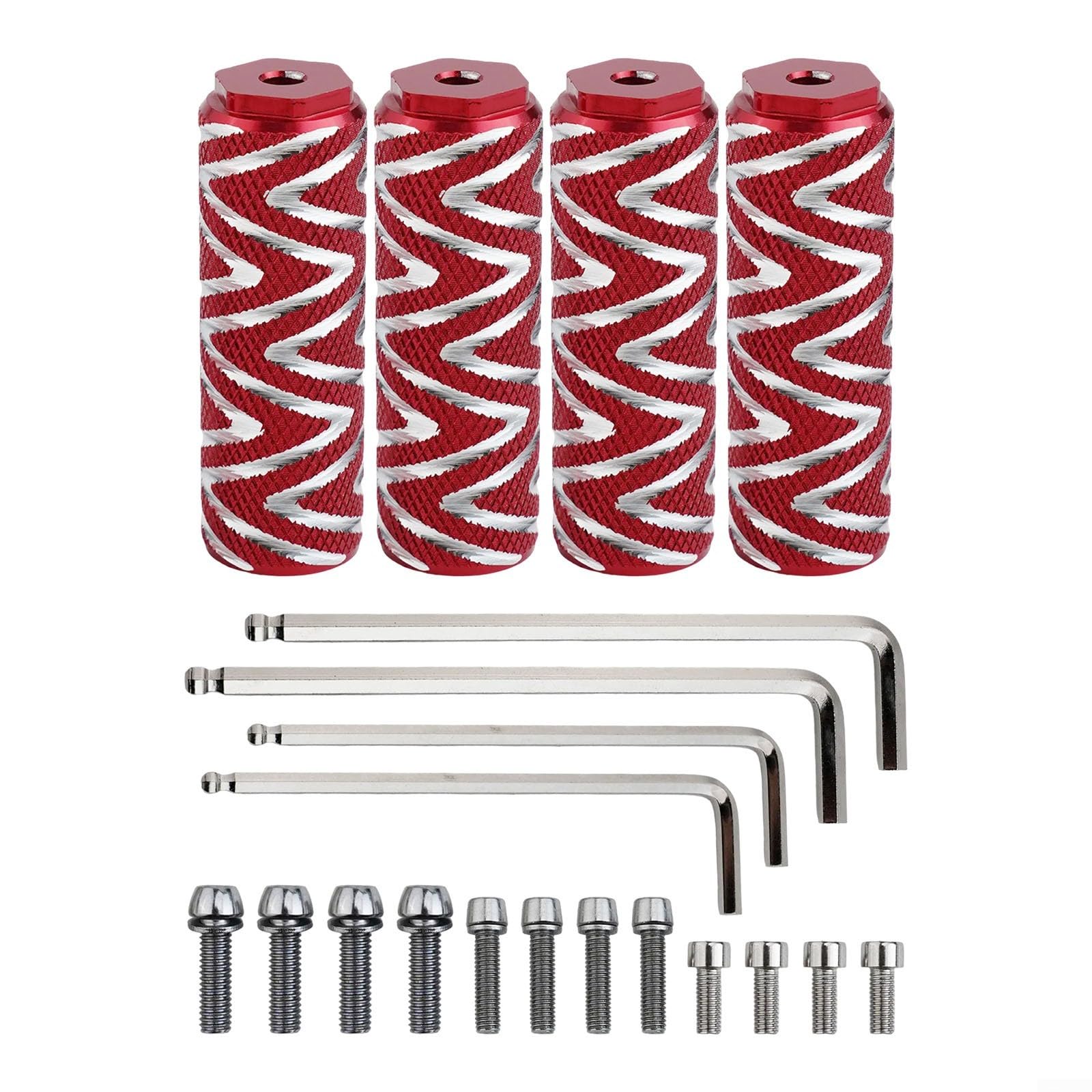 Fahrrad-Pegs-Set aus Aluminiumlegierung, 4-teilig, mit gravierten Anti-Rutsch-Streifen für bessere Traktion auf Fahrrädern (rot (kleines Loch)) von Sandyseptember