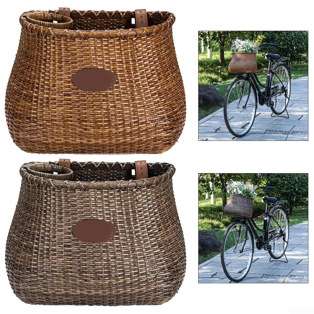 Geräumiger Rattan-Fahrradkorb mit einzigartigem Getränkehalter-Design für einfaches Trinken (Dunkelbraun) von Sandyseptember