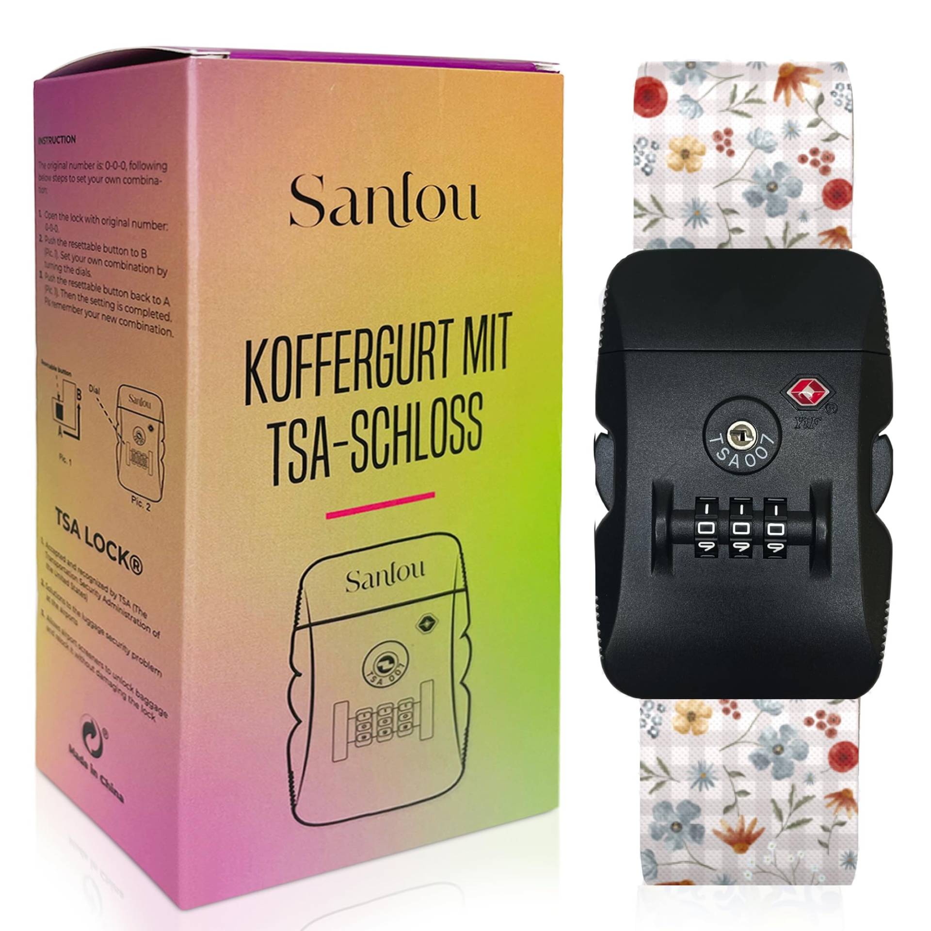 SANLOU - Premium Koffergurt mit Zahlenschloss - TSA Schloss, Verstellbar, Auffällige Designs - Kofferband Gurt Auffällig - Kofferbänder - Kofferband Auffällig - Kofferband mit Schloss von Sanlou