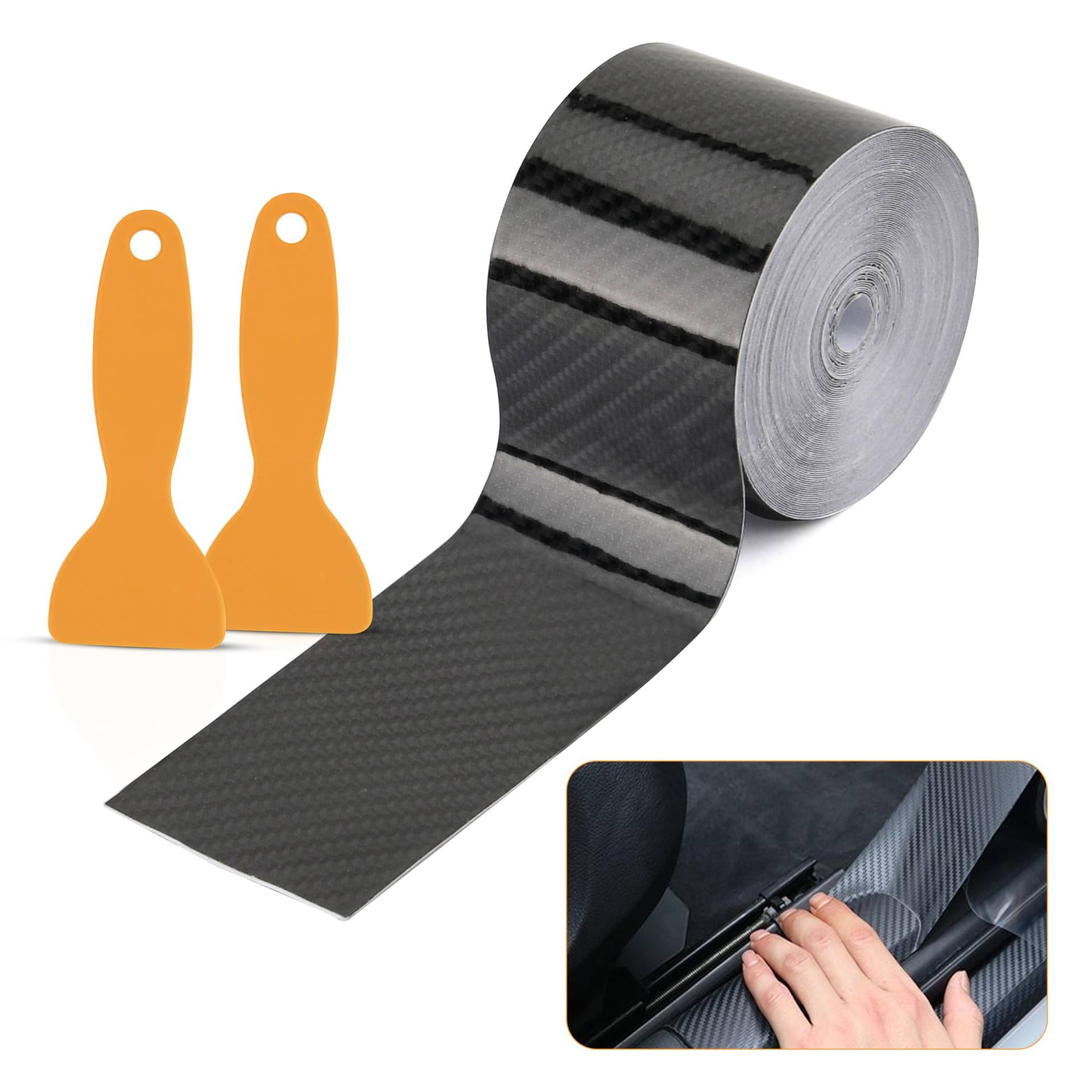 Carbon Folie Auto Selbstklebend 5cm*10m Einstiegsleisten Aufkleber Schwarze Carbon Klebeband 6D Autofolie Universal Autotür Schutz Lackschutzfolie Kantenschutz für Autos von Sanrolax