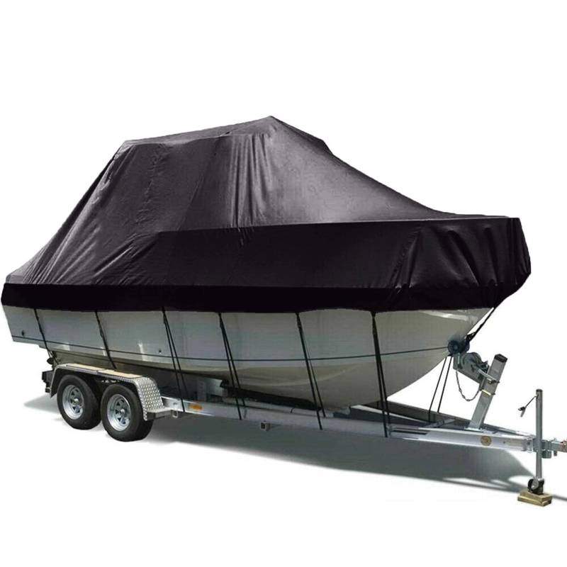 420D Bootsabdeckung Persenning, 100% Wasserdicht Bootspersenning, Bootsplane Mit Gummizug Staubdichte UV-beständige Bootsplane - Schwarz,14 * 16FT=530 * 290CM von SarueL