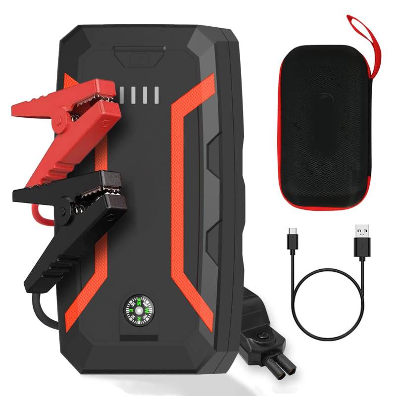 Starthilfe Powerbank,2000A Spitzstrom,Tragbare Auto Starthilfe 12V mit LED Taschenlampe und USB Schnellladung,Auto Batterie Booster Starter Powerbank für Benzin&Dieselmotor von Sathychanpy