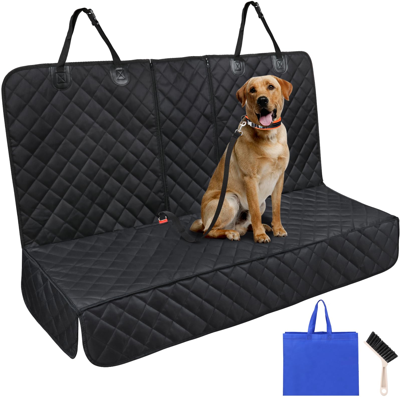 Autoschondecke Hund Rücksitz 136x 119cm Universal Nylon Car Seat Cover Dog Schwarz Hundedecke für meisten Autos/SUVs mit Reinigungsbürste & Tragetasche & Sicherheitsgurt von Satisby