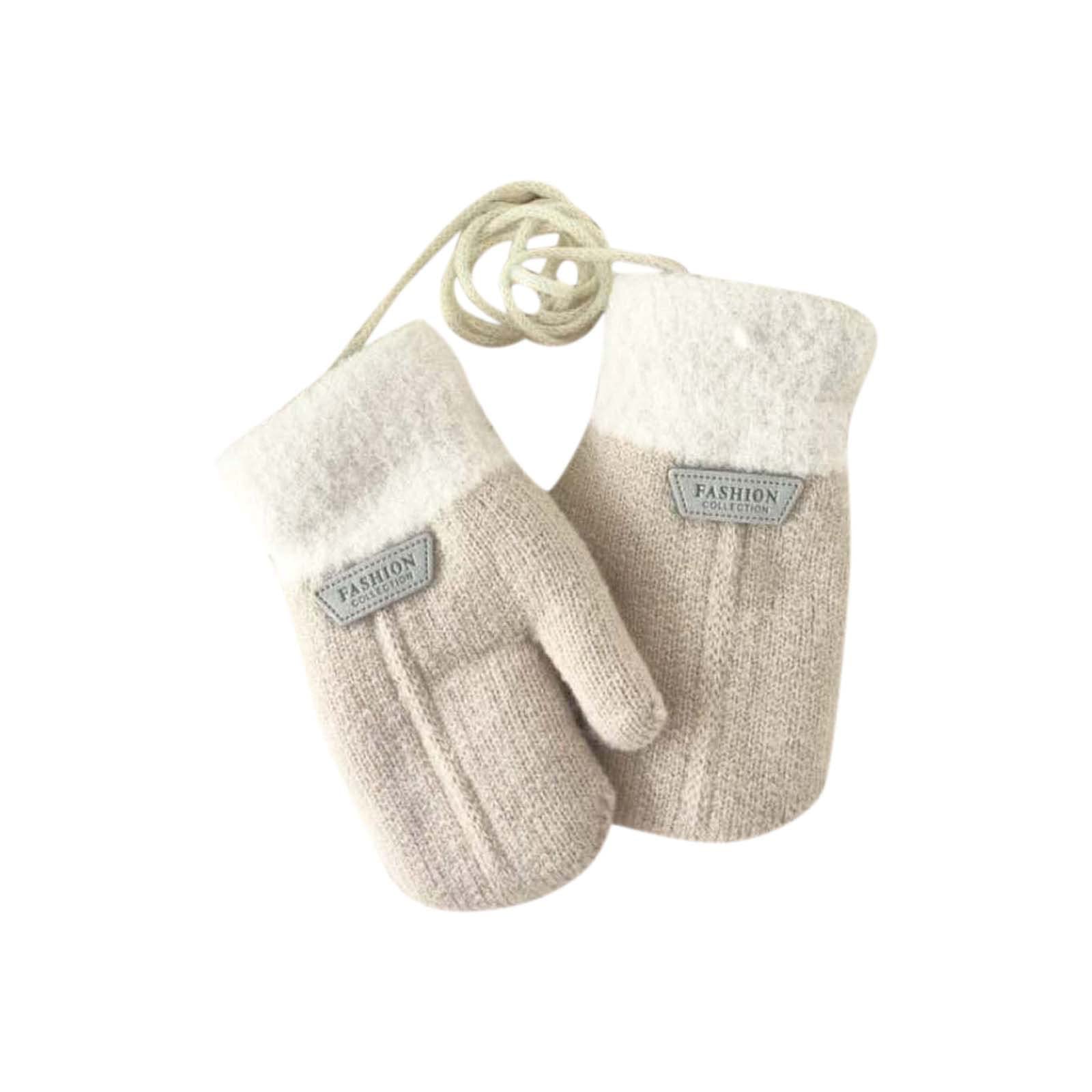 Kinder Winter Handschuhe,Baby Handschuhe Fäustlinge,Warm Strickhandschuh mit Schlüsselband für 0-6 Jahre Mädchen Junge,Fausthandschuhe Halshandschuhe Spielen,Laufen,Skifahren(Khaki, 1-3 Jahre) von Sbyhbhyds