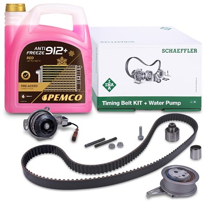 Schaeffler Ina Zahnriemensatz + Wasserpumpe + 5l Kühlerfrostschutz für Audi, Seat, Skoda, VW von Schaeffler INA