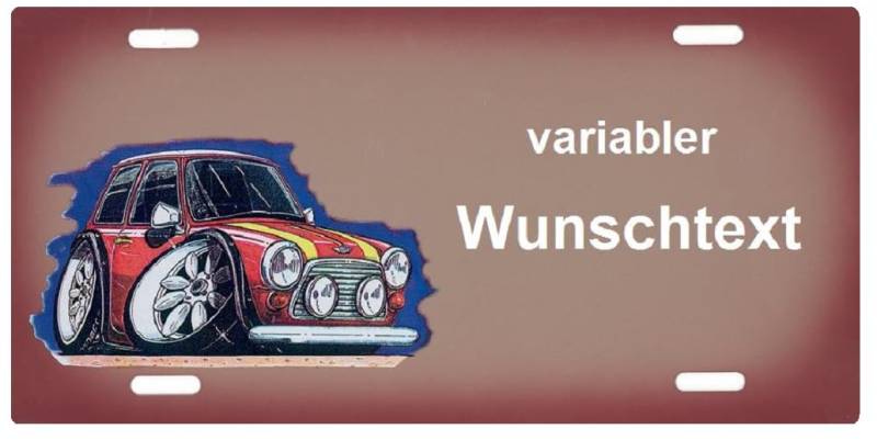 Nummernschild und Namensschild Mini Cooper mit Namen oder Text selbst Personalisieren und gestalten individuelles Aluminium-Schild Aluschild Kfz-Kennzeichen Türschild von Schilderfeuerwehr