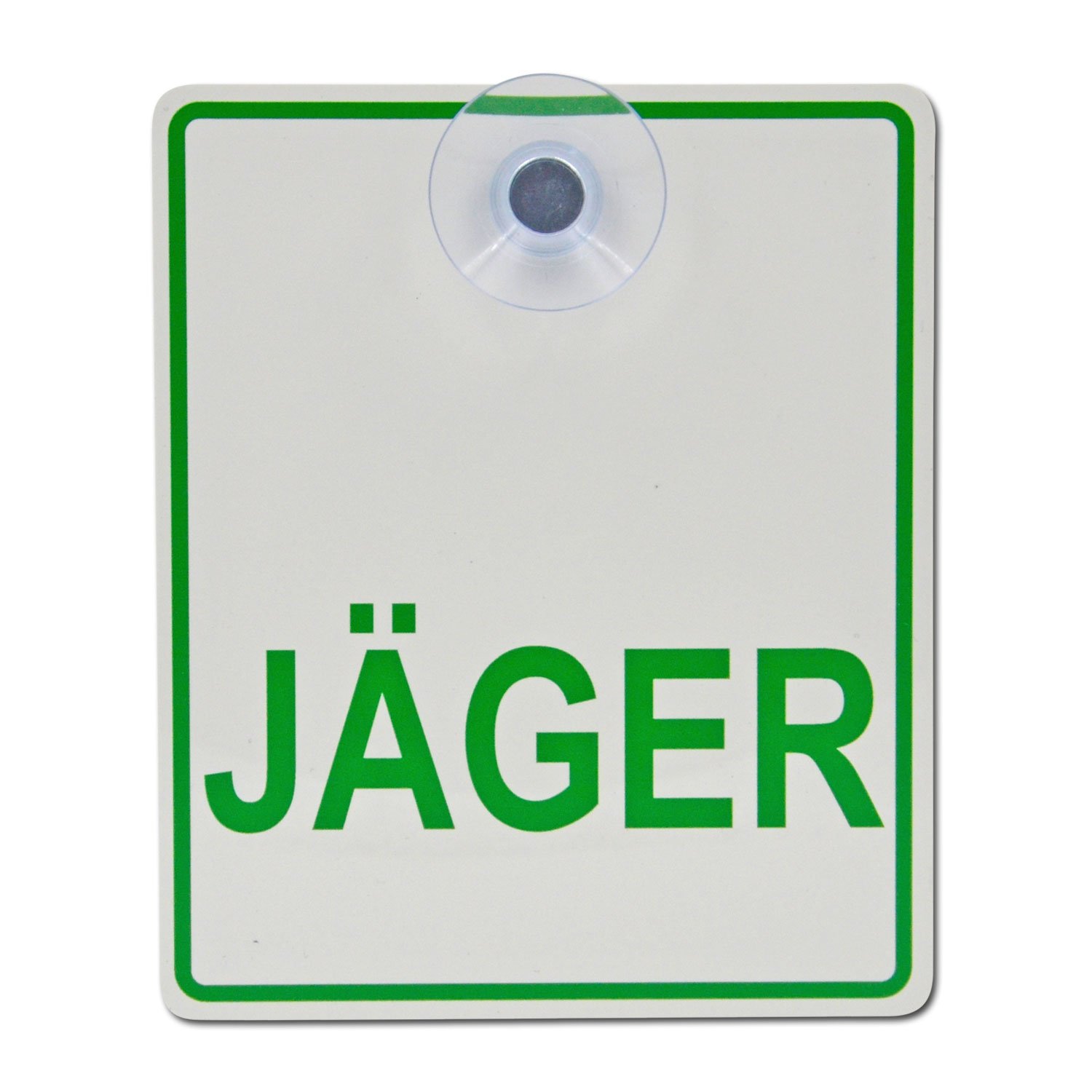 Saugnapfschild Schild Jäger Acrylschild 3mm mit Saugnapf 30mm, ca. 10x12 cm für Scheibeninnenbefestigung von Schilderio