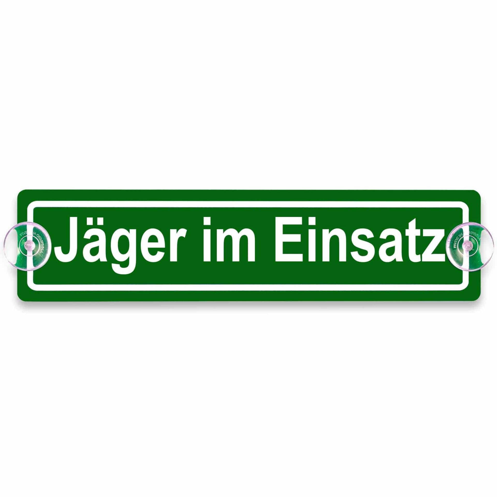 Schilderio Premium Saugnapfschild Jäger im Einsatz 3 mm Acrylglas ca 200 x 50 mm Jäger im Einsatz Schild Auto mit 2 Saugnäpfen 20 mm Autoschild Jaeger im Einsatz zur Befestigung Autoscheiben von innen von Schilderio