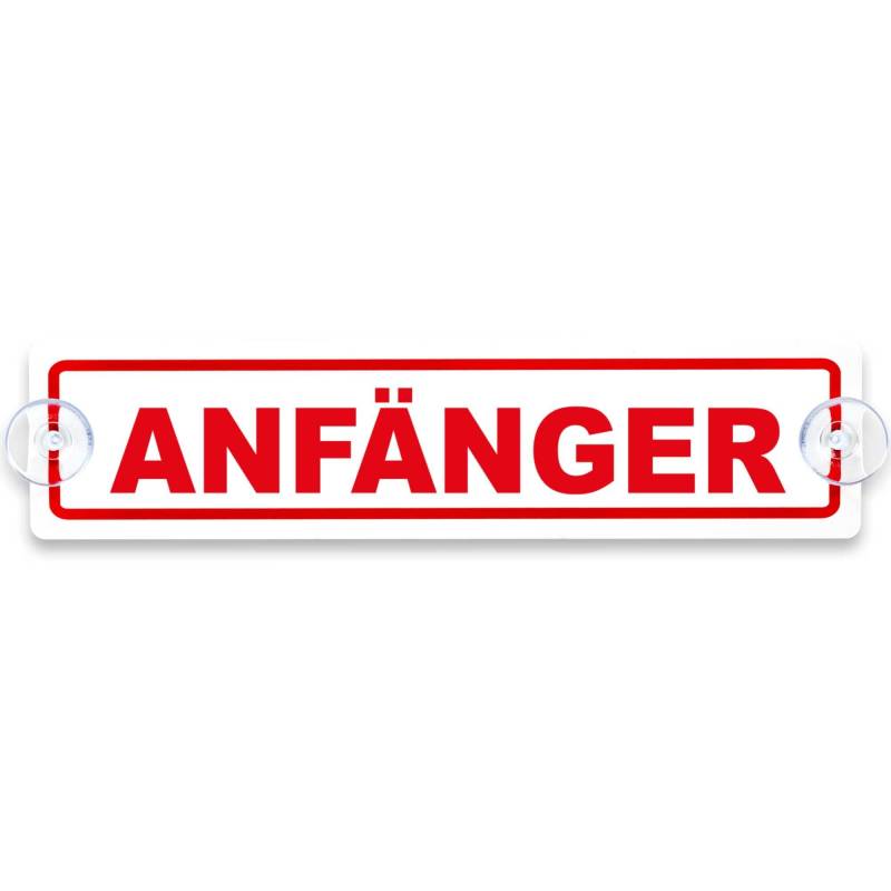 Schilderio Premium Saugnapfschild Schild Anfänger 3 mm Acrylglas ca 200 x 50 mm Anfänger Schild Auto mit 2 Saugnäpfen 20 mm Autoschild Anfaenger zur Befestigung an Autoscheiben von innen von Schilderio