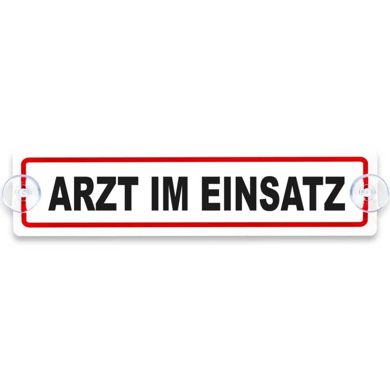 Schilderio Premium Saugnapfschild Schild Arzt im Einsatz 3 mm Acrylglas ca 200 x 50 mm Arzt Schild Auto mit 2 Saugnäpfen 20 mm Autoschild Arzt im Einsatz zur Befestigung an Autoscheiben von innen von Schilderio