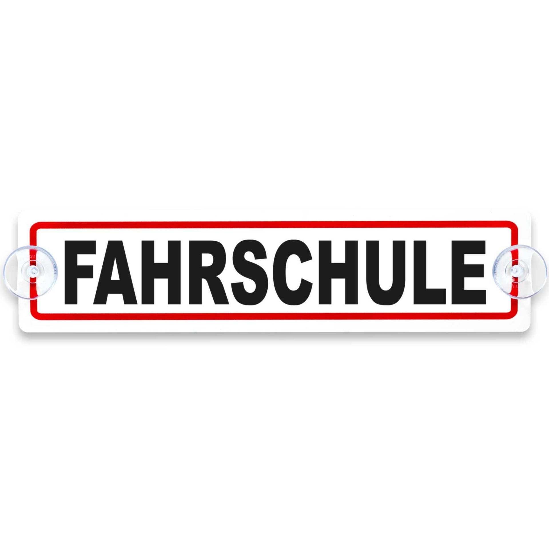 Schilderio Premium Saugnapfschild Schild Fahrschule 3 mm Acrylglas ca 200 x 50 mm Fahrschule Schild Auto mit 2 Saugnäpfen 20 mm Autoschild Fahrschule zur Befestigung an Autoscheiben von innen von Schilderio